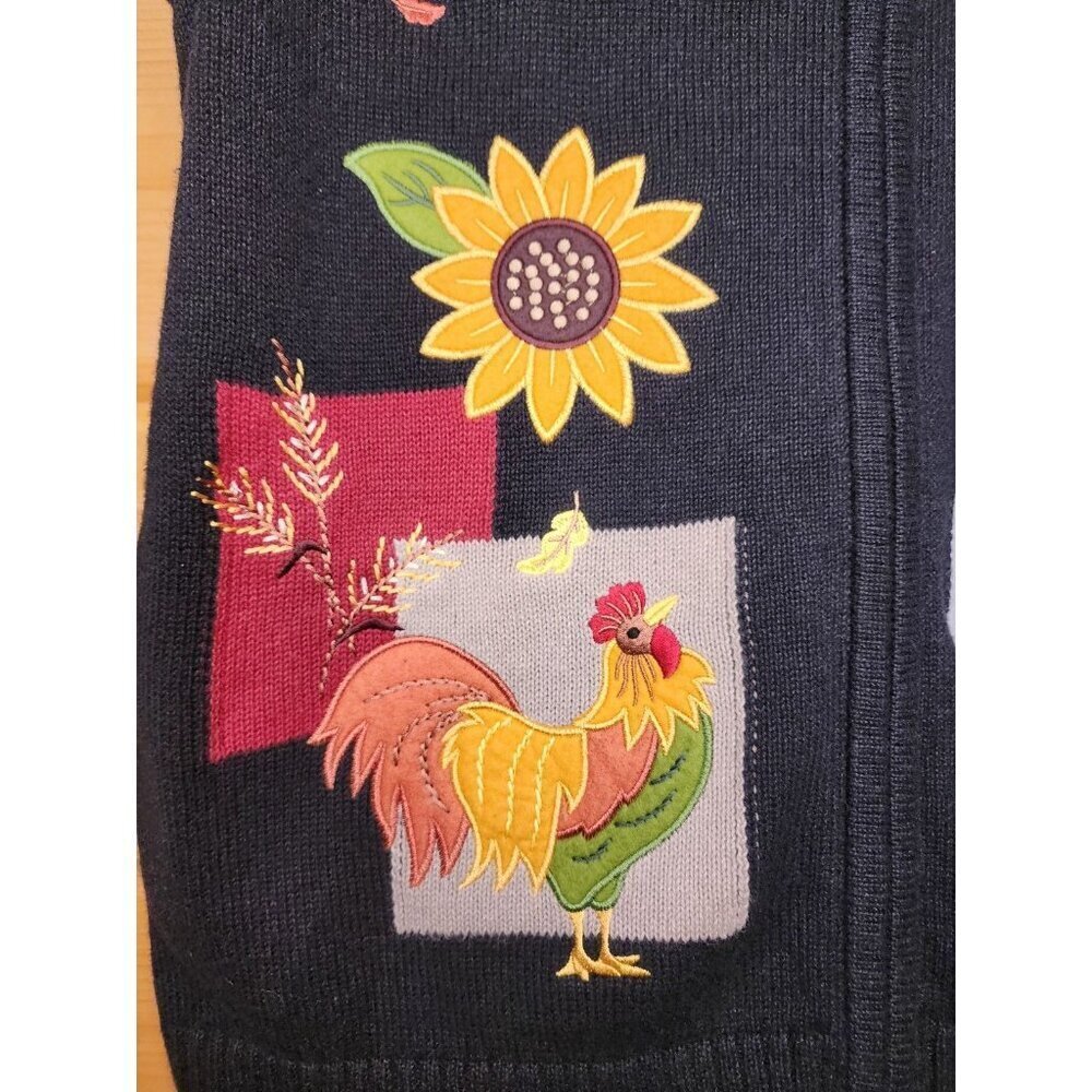 Southern Lady Fall Themed Chicken,Sunflower,Pumpkin Black Vest Women Size Large - Picture 2 of 12